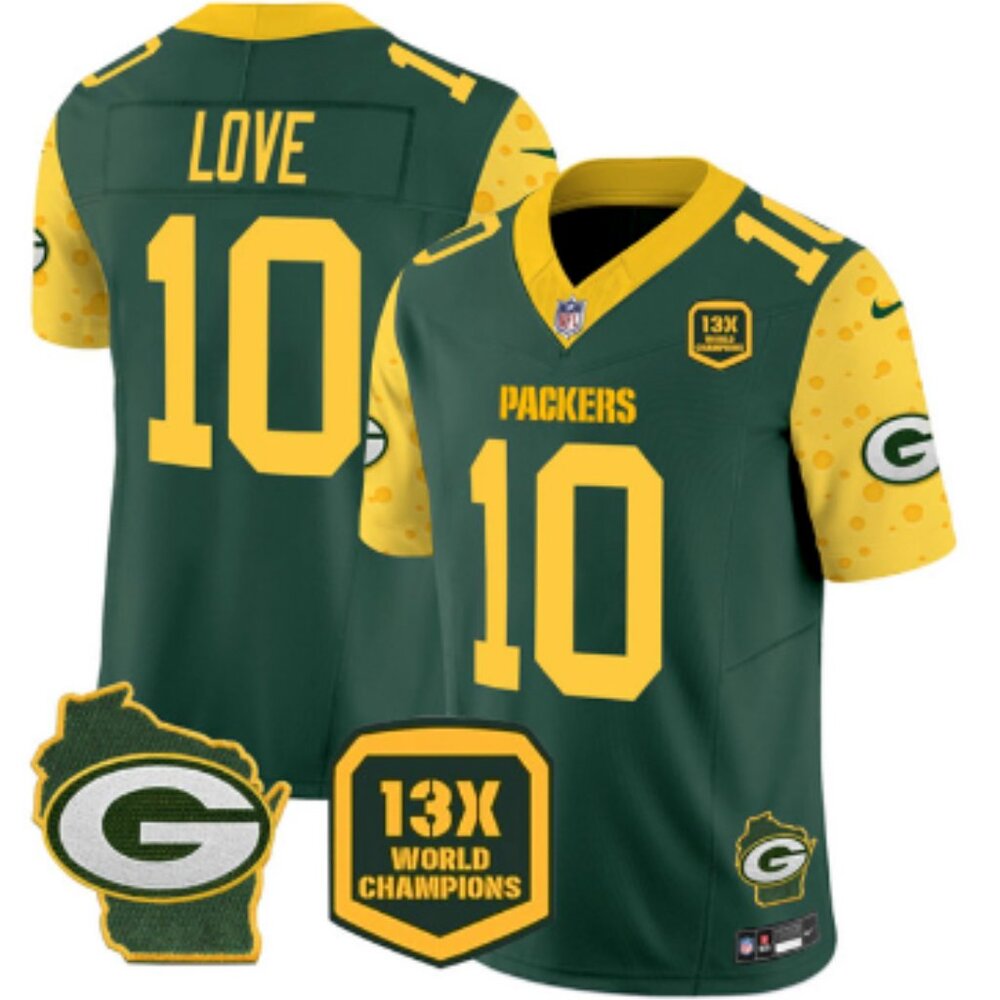 Men's Green Bay Packers Jordan Love #10 Green Stitching Jersey
